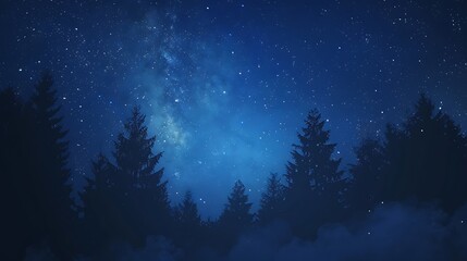 Naklejka premium Beautiful Blue Skies with Nature, Bright Moon ,Cloud ,Beach scenery, Tree, night -Anime concept Background