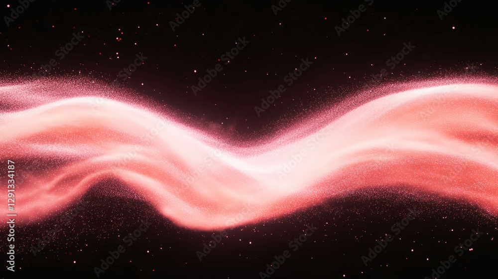 Poster ethereal pink dust motes floating in cosmic wave background for digital design