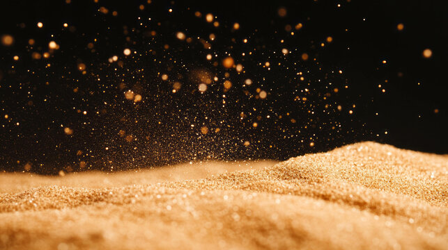 Close up macro texture of falling sand with motion and detail