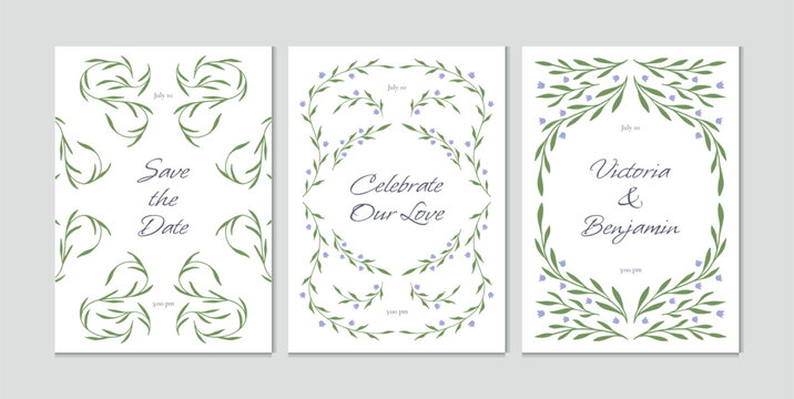 Floral Wedding Invitation Card with Elegant Calligraphy. Vintage Botanical Frame. Romantic Ceremony Design. Vector Illustration.