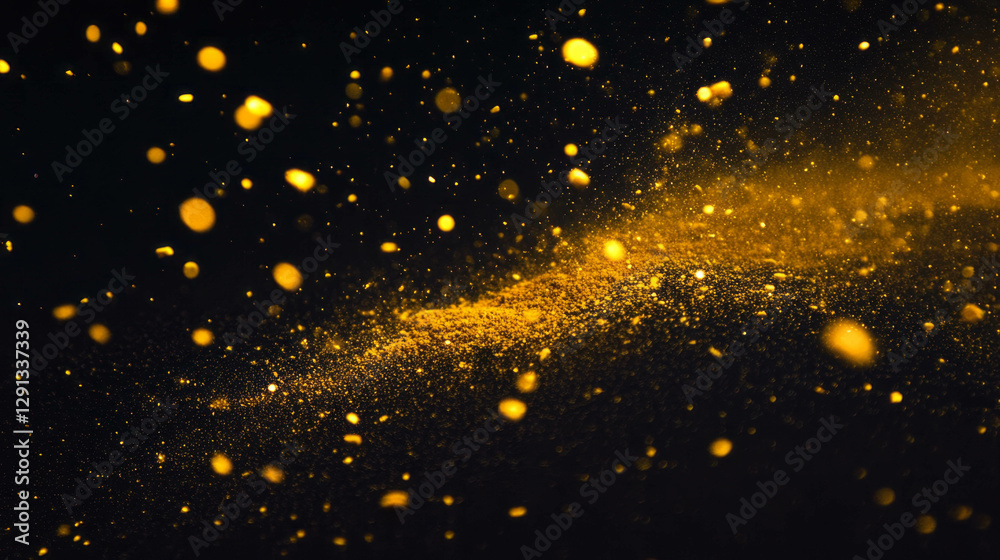 Poster dynamic display of falling yellow curry powder for culinary and spice inspiration