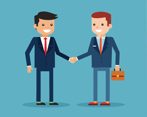 Vector cartoon full-length illustration Business Meeting Concept: Professional Handshake and Team Collaboration
