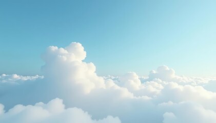 Soft white clouds drift across a pale blue sky, serene landscape, gentle breeze, serene atmosphere
