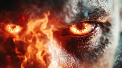 This haunting image showcases an eerie gaze surrounded by fiery elements, capturing a sense of foreboding and intensity that stirs primal instincts within.