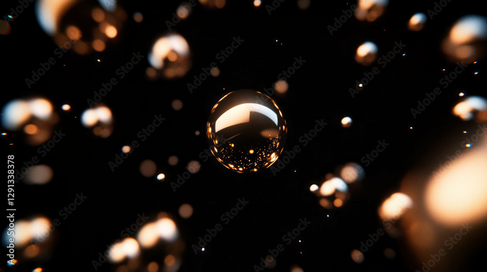 Poster enchanting floating gold orbs on diffused background for elegant design concepts