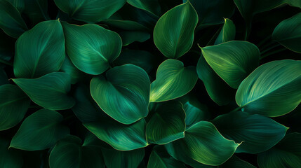 Fototapeta premium Floating deep green water lily leaves for nature background design