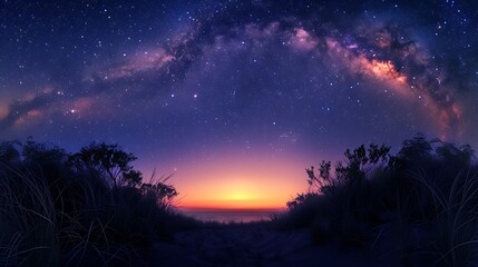 Naklejka premium Beautiful Blue Skies with Nature, Bright Moon ,Cloud ,Beach scenery, Tree, night -Anime concept Background