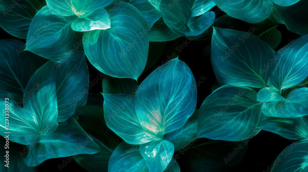 Poster Serene background of floating jade green leaves with soft illumination