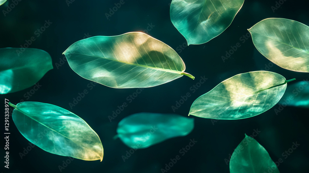 Aufkleber tranquil background of floating jade leaves with gentle illumination