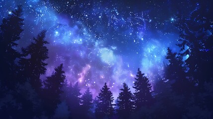 Beautiful Blue Skies with Nature, Bright Moon ,Cloud ,Beach scenery, Tree, night -Anime concept Background