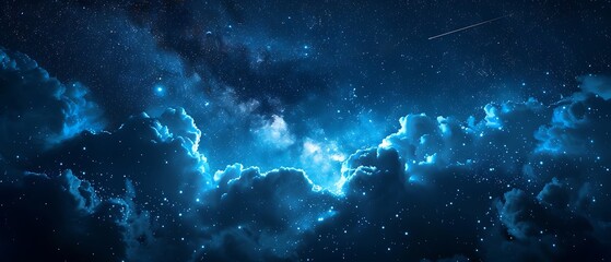 Obraz premium Beautiful Blue Skies with Nature, Bright Moon ,Cloud ,Beach scenery, Tree, night -Anime concept Background