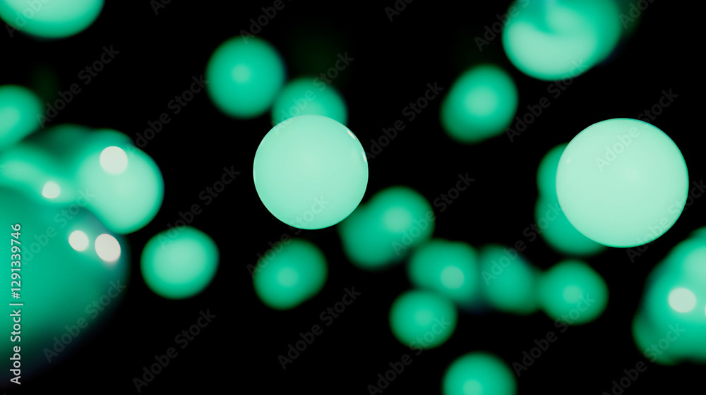 Aufkleber Tranquil background of floating mint orbs with soft diffused glow for modern design