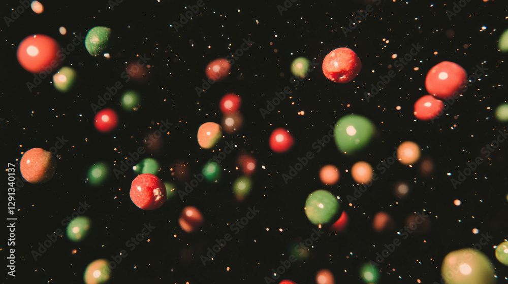 Aufkleber Dynamic floating red and green peppercorns in motion for creative background design