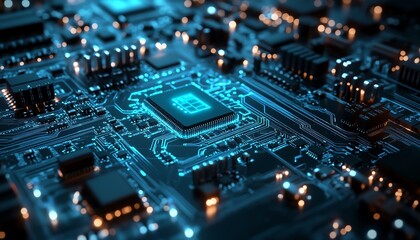 Obraz premium Closeup of a futuristic computer circuit board
