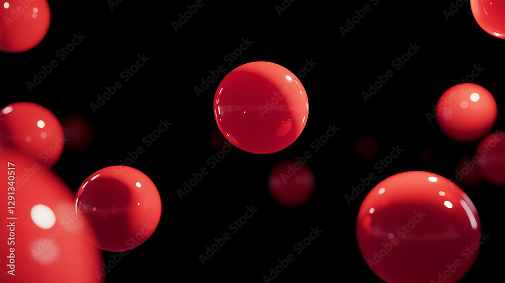 Aufkleber Abstract design with floating red orbs on black background for creative visuals