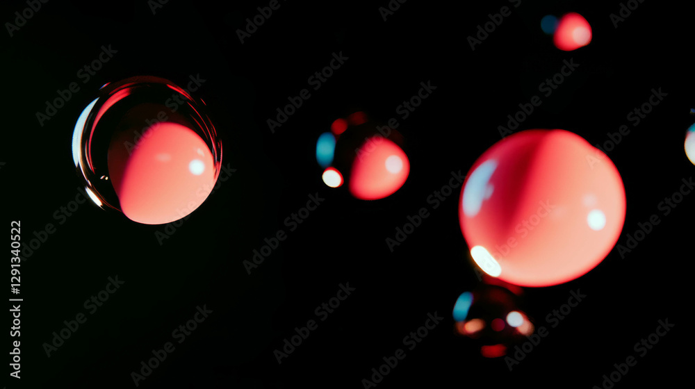 Aufkleber Surreal abstract background with floating red orbs in soft diffused light
