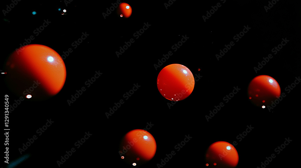 Poster Abstract background with floating red orbs against a black backdrop for creative design