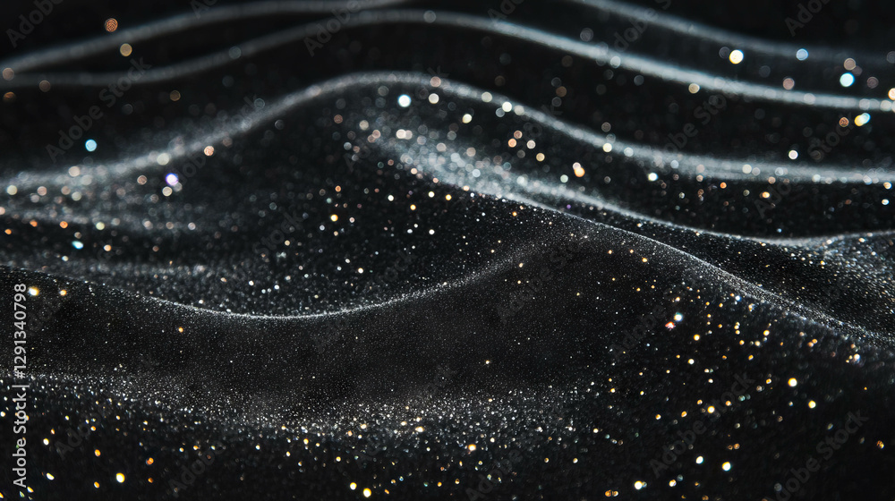 Poster ethereal and sparkling sand waves reflecting light in dark background