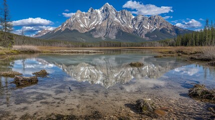 Snowcapped Mountain Reflected in a Calm Lake