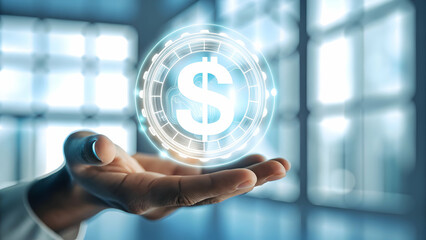 Holographic Investment Strategies 2026: A Hand Showcasing Future Financial Concepts in Minimalist Space