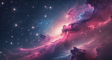 Fototapeta premium Starry Night Sky Cosmos with Bright Stars and Nebulae in a Majestic Galaxy.