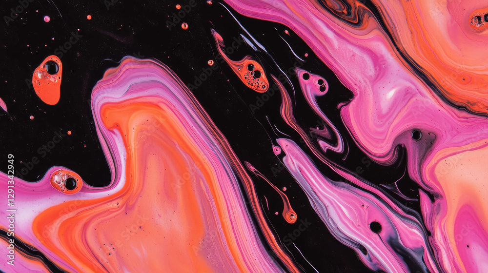 Poster abstract fluid art with vivid colors and foam textures