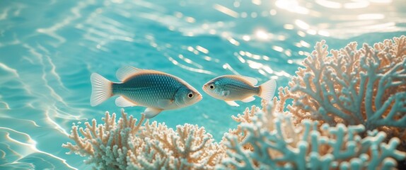 Fototapeta premium there are two fish swimming in the water near corals.