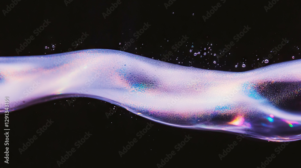 Poster abstract background of iridescent foam and oil droplets on dark surface