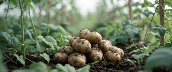 Freshly Harvested Potatoes in the Garden