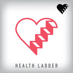 Staircase logo design inside modern heart. Creative healthy stairs design, corporate identity. vector