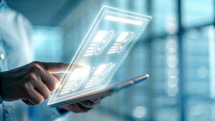 Hand using holographic device to display tax deductions 2026 with empty space background concept as A hand interacting with a holographic device to explore tax deductions for 2026 highlighting eligibl