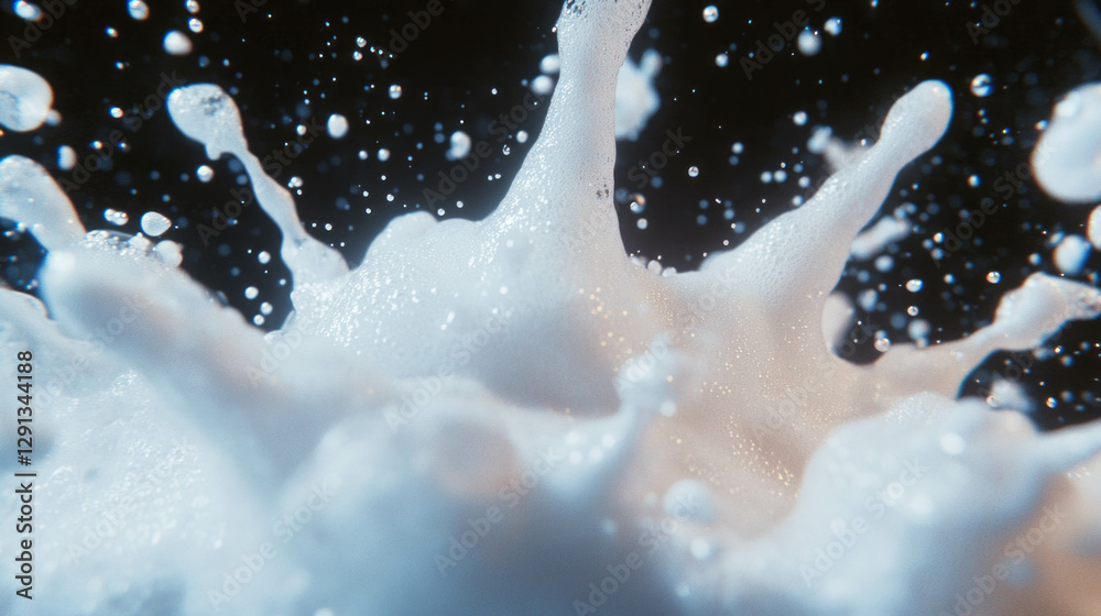 Poster Dynamic foam splashing against black background for creative design