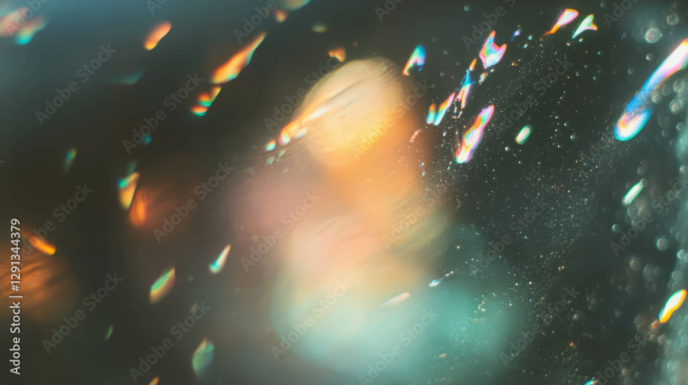 Poster Abstract foam smears on glass with distorted reflections in colorful light