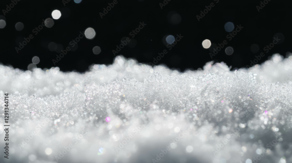 Poster close-up of sparkling ice crystals and foam smeared background