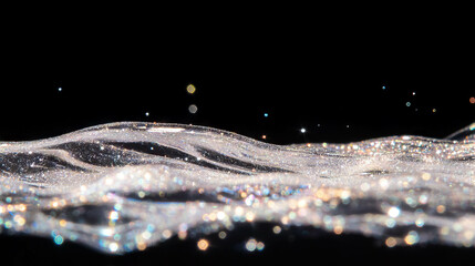 Shimmering foam waves against a dark background for abstract design