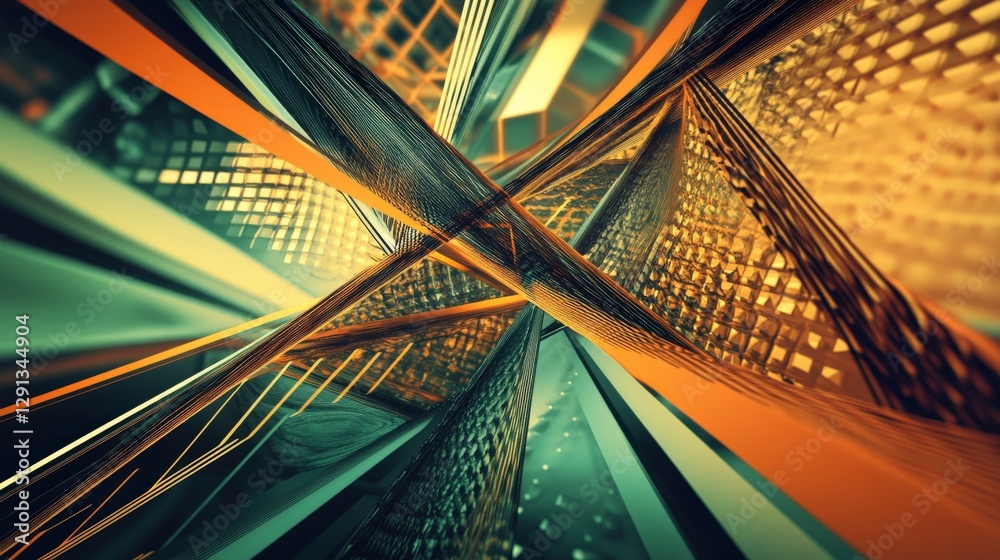 Poster abstract composition of intersecting geometric shapes in vibrant colors creating dynamic energy