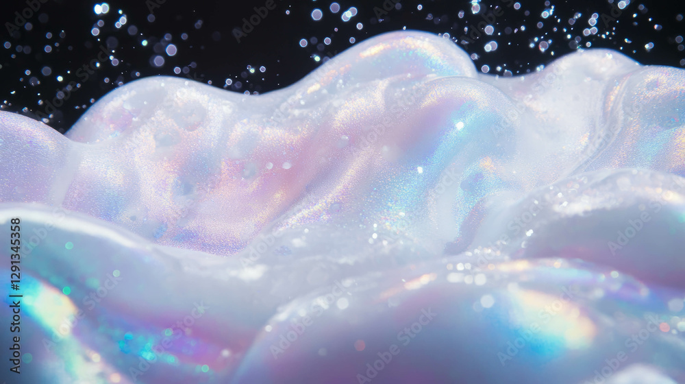 Poster iridescent foam smears background with shimmering highlights for creative design