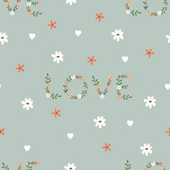Floral heart hand drawn seamless pattern