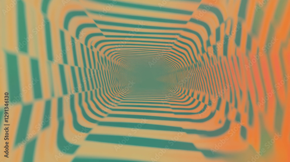 Poster Abstract geometric pattern background with distorted perspective in orange and green