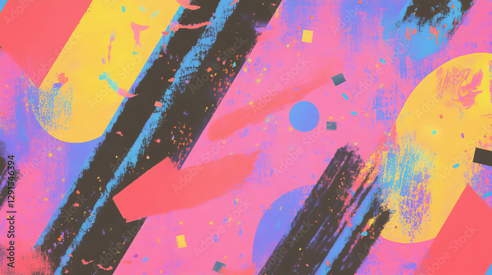 Poster vibrant abstract background with geometric shapes and confetti pattern for creative design