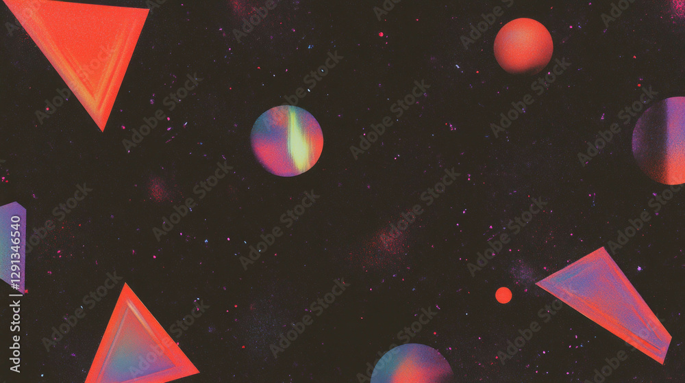 Poster colorful geometric shapes and confetti pattern background for modern design