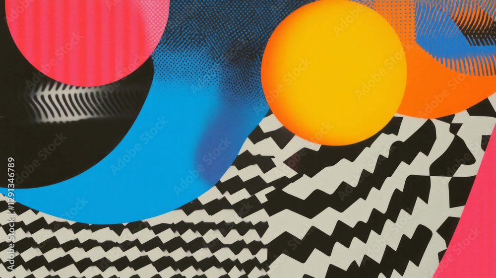 Poster vibrant geometric shapes with bold memphis pattern design