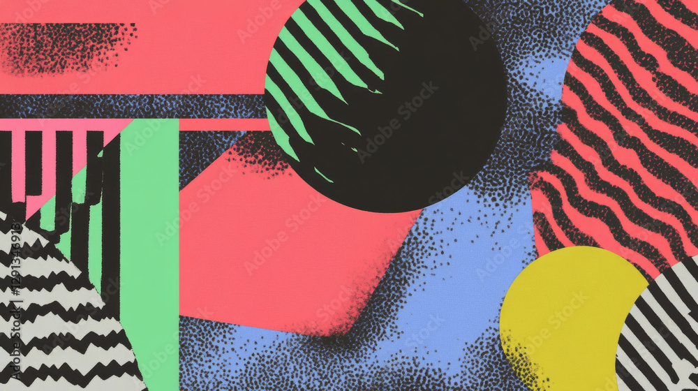 Poster Vibrant memphis style background with geometric shapes for visual design