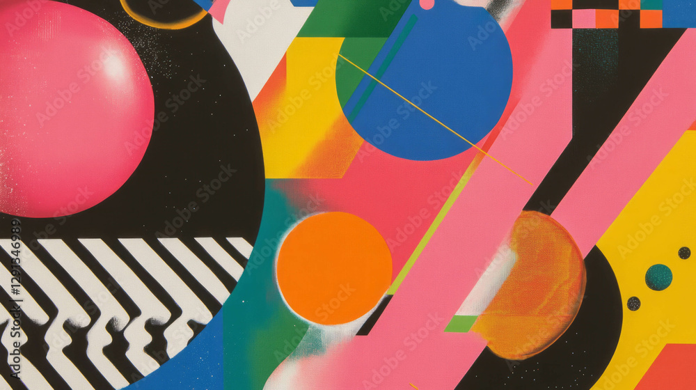 Poster vibrant memphis pattern with colorful geometric shapes for modern design