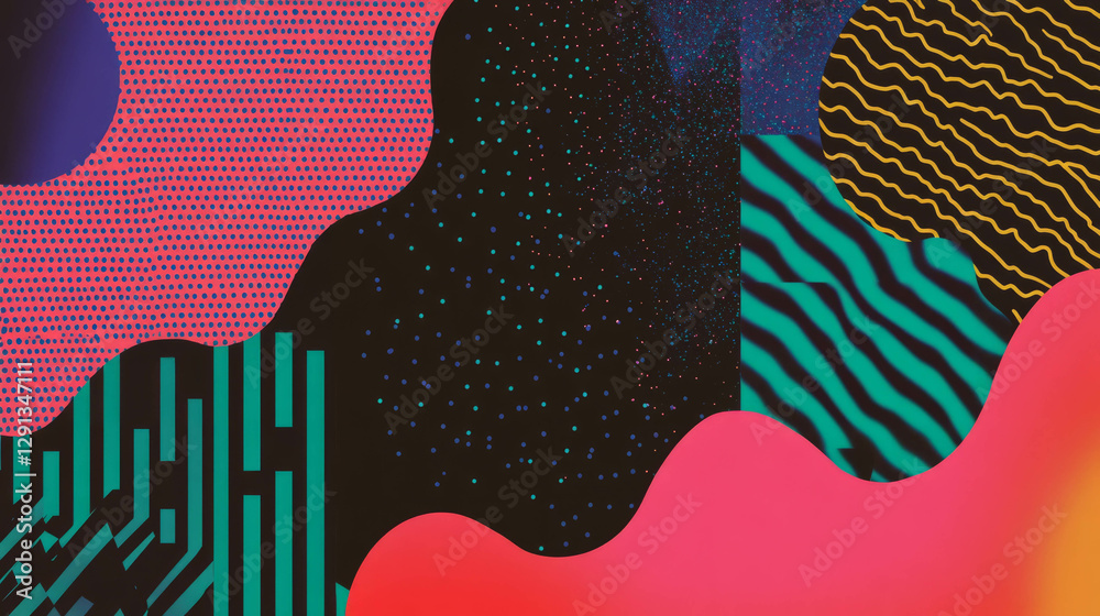 Aufkleber Vibrant abstract background with geometric shapes and zigzag patterns for modern design