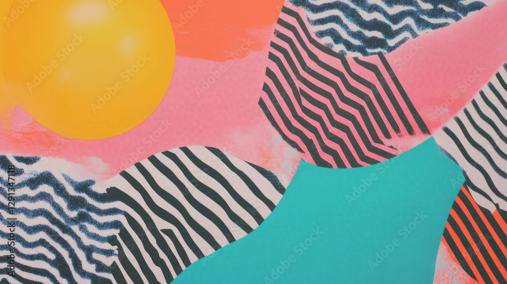 Poster Vibrant abstract background with geometric shapes and zigzag patterns