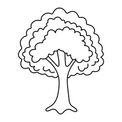 Tree vector illustration. Hand-drawn doodle style tree with branches and leaves. Nature element. Black outline isolated on white background.
