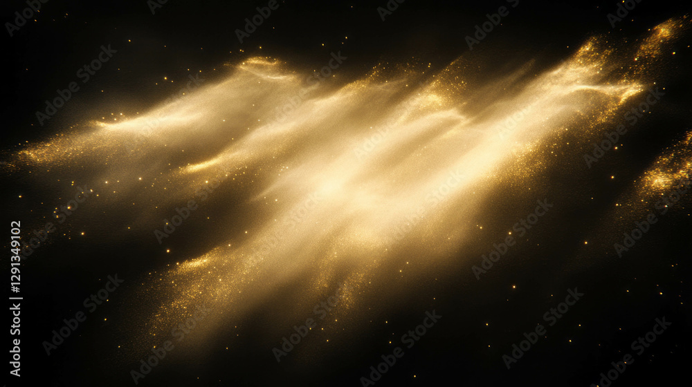 Poster ethereal golden light and dust particles in motion for elegant background design
