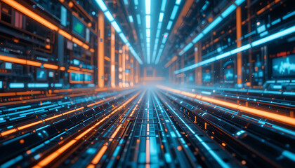 Digital Highway: A futuristic, high-tech digital highway pulsating with vibrant neon lights, creating an atmosphere of rapid data transmission and technological advancement