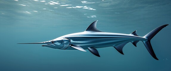 Obraz premium Magnificent swordfish swims gracefully in the deep blue ocean